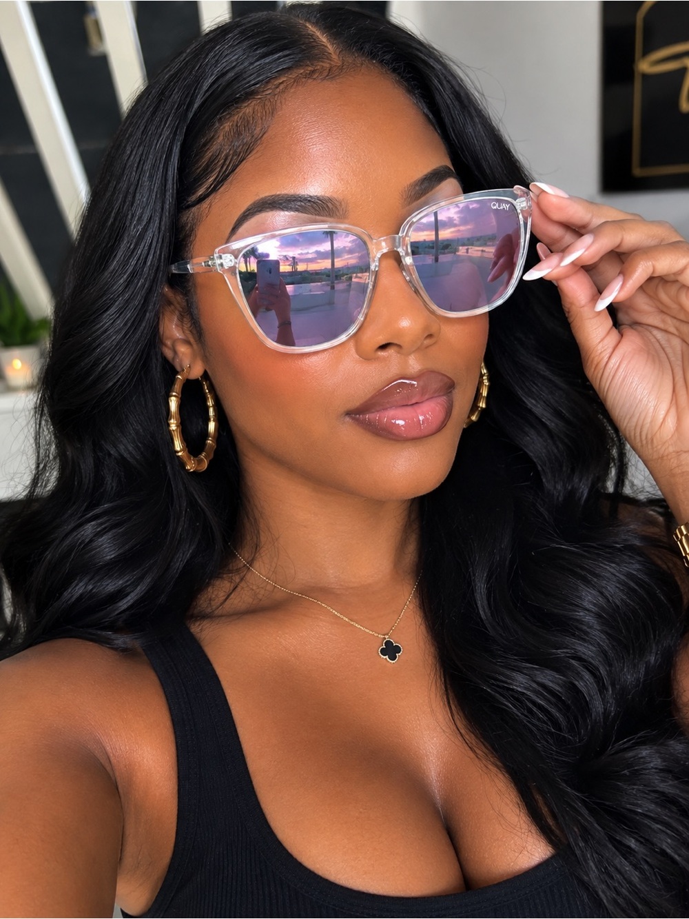 QUAY French Kiss Pink Mirrored Sunglasses Clear Stainless Steel Frame + Case - Picture 3 of 12